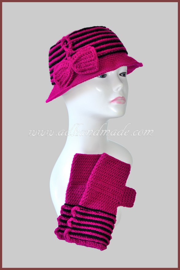 Bordo, Siyah Çizgili Bere & Eldiven