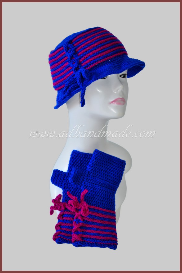 Lacivert, Bordo Çizgili Bere & Eldiven