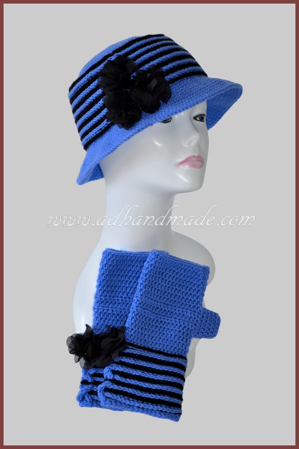 Mavi, Siyah Çizgili Bere & Eldiven