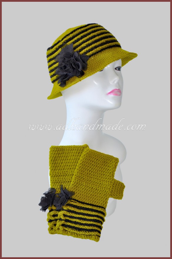 Yeşil, Siyah Çizgili Bere & Eldiven